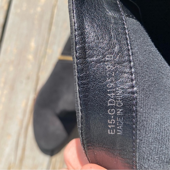 Cole Haan Davenport Tall Black Pebbled Nubuck Leather Stacked Block Heel Boots - Picture 6 of 9